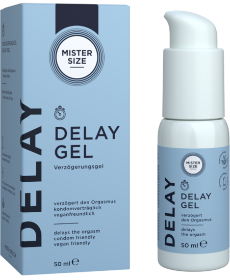Mister Size Delay Gel doos en pompdispenserfles